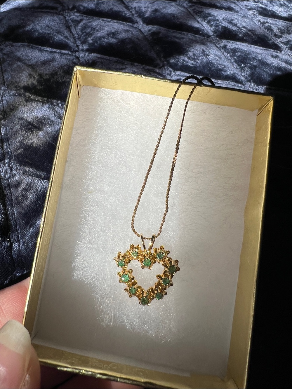 Gold Heart Pendant Necklace with Green Stones - Women Jewelry vintage